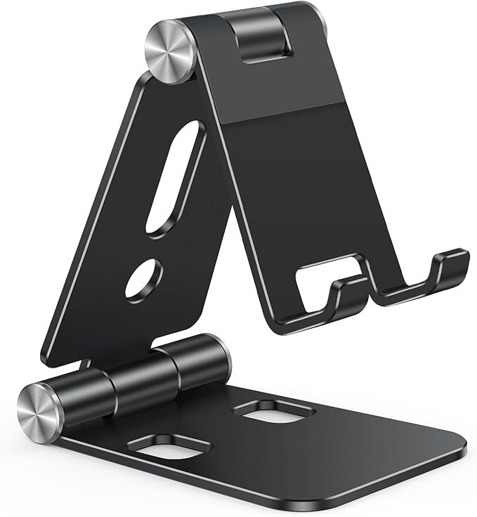 OMOTON Foldable Cell Phone Stand, C4 Portable Aluminum Phone Holder, Adjustable Phone Dock Cradle Compatible with iPhone 13/12/11 Pro Max, Samsung Galaxy, Small Tablets and Other Phones, Black