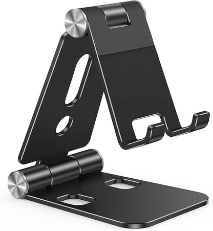 OMOTON Foldable Cell Phone Stand, C4 Portable Aluminum Phone Holder, Adjustable Phone Dock Cradle Compatible with iPhone 13/12/11 Pro Max, Samsung Galaxy, Small Tablets and Other Phones, Black