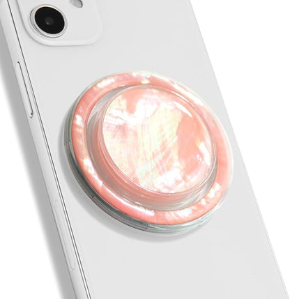 OnTheGrip Cute Natural Seashell Design Round Shape Collapsible Mobile Phone Grip Stand Holder for Smartphone Tablet Cell Phone Accessory (Peach)