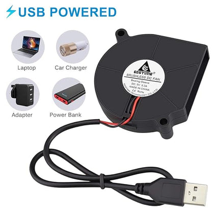 GDSTIME 5V USB Blower Fan 60mm, 60mm x 60mm x 15mm Brushless DC Cooling Blower Fan