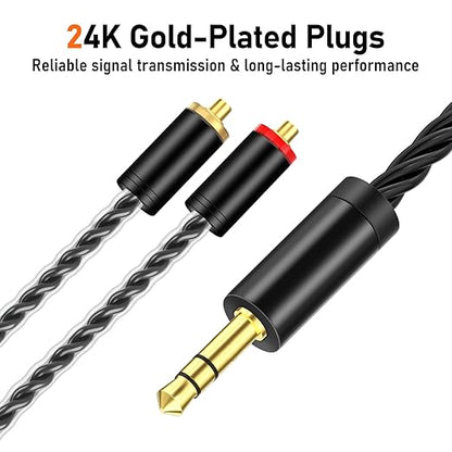 Premium HiFi IEM Cable - Silver-Plated 3.5mm to MMCX Cord, Lossless-Sound in-Ear Monitor Cables for Vibes 201/202, Shure SE215/315/425/535/846-Black (HC001)