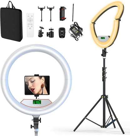 22" Large Ring Light with Stand,Foldable LED Big Ring Light Tripod for iPhone Phone Ipad, 75" Tall Tripod Touch Screen,Wireless Remote for Live Stream,YouTube,TikTok Video Shooting