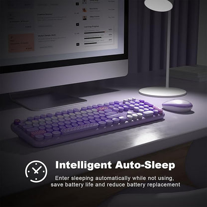 KNOWSQT Wireless Keyboard and Mouse Combo - Lovely Purple Rainbow Full-Sized Typewriter Colorful Keyboards, Round Keycap USB Plug Play Retro Cute Keyboards for Windows, Laptop, PC, Desktop, Computer