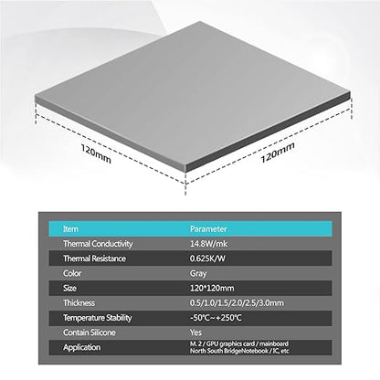 Maxtor Thermal Pad 14.8 W/mK, 120x120x1.5mm(1 pcs) Silicone Thermal Pads Non Conductive Heatsink Cooling Pad, Highly Efficient Heat Resistant Soft Pad for Laptop Heatsink/SSD/CPU/IC/LED Cooler