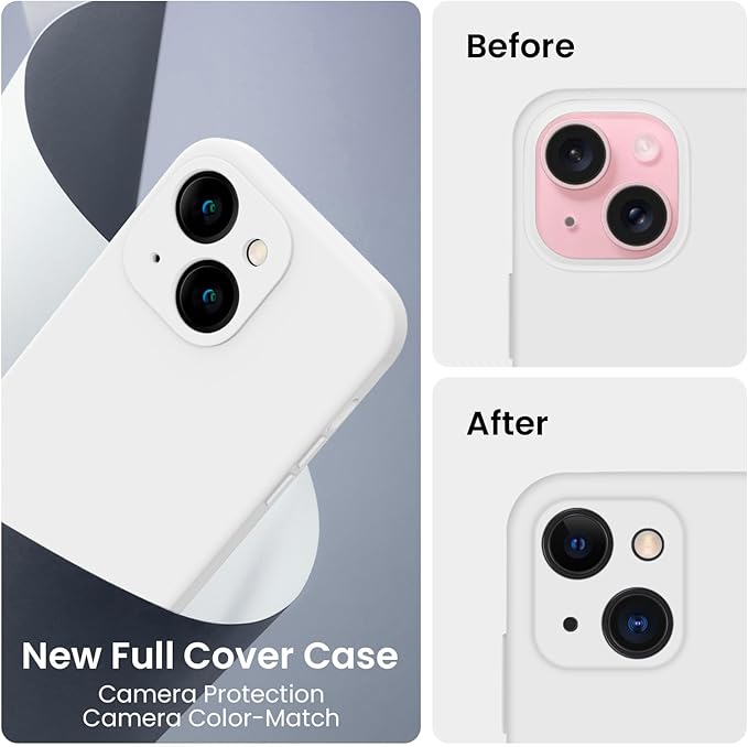 FireNova Designed for iPhone 15 Case, Silicone Upgraded [Camera Protection] Phone Case with [2 Screen Protectors], Soft Anti-Scratch Microfiber Lining Inside, 6.1 inch, White