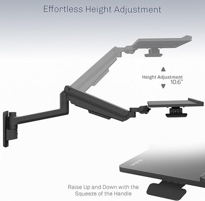 VIVO Sit-Stand 24 Inch Pneumatic Spring Keyboard and Mouse Tray Wall Mount, Counterbalance Height Adjustable Typing Platform, Ergonomic Tilt, Black, MOUNT-KB35C