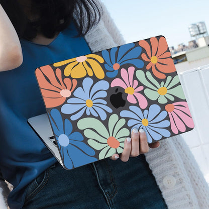 LCMOCICO Compatible with 2021 2020 2019 2018 MacBook Air 13 inch Case M1 A2337 A2179 A1932 Touch ID, Crystal Printed Pattern Plastic Hard Shell Case for Mac Air 13 M1 2021, Colorful Flowers Black