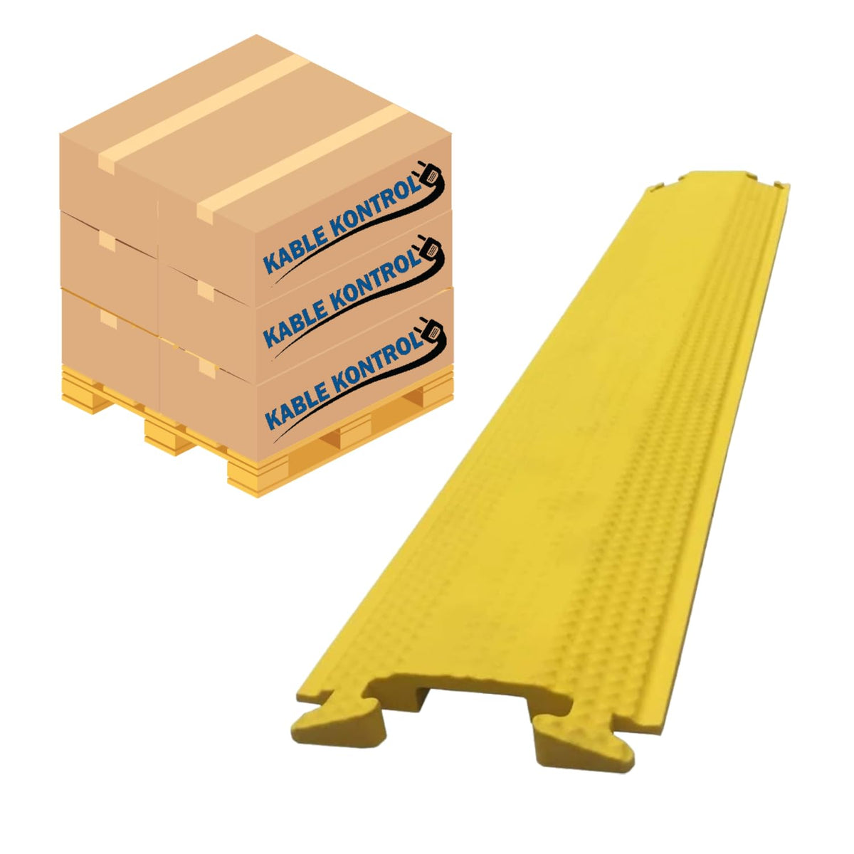 Kable Kontrol Drop Over Floor Cord Cover – 36” Inch Long 1 Channel Cable or Wire Protector – 20 Pcs Bulk Pack - Rubber Ramp for Indoor and Outdoor Use – Yellow