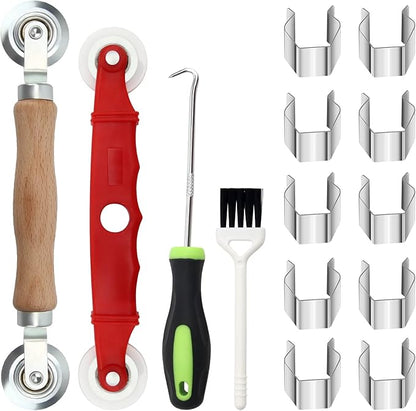 Window Screen Repair Kit Mesh Screen Spline Roller Repair Tools Kit with Screen Installer Clips, Metal and Plastic Spline Fixing Tool Kit for Window Screen