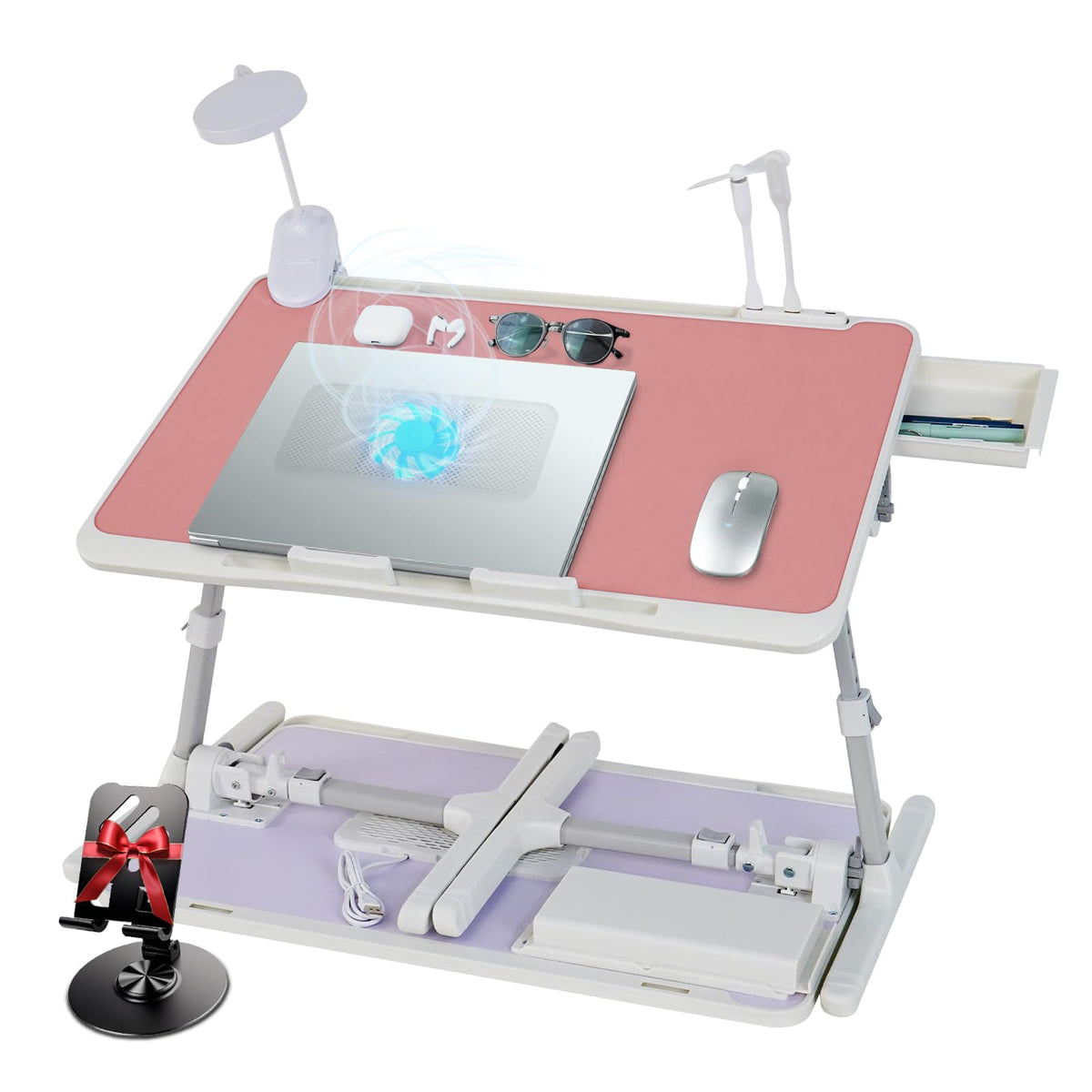 iXTRA Adjustable Laptop Lap Desk with Cooling Fan USB Light for Adults 60x40cm,Grey