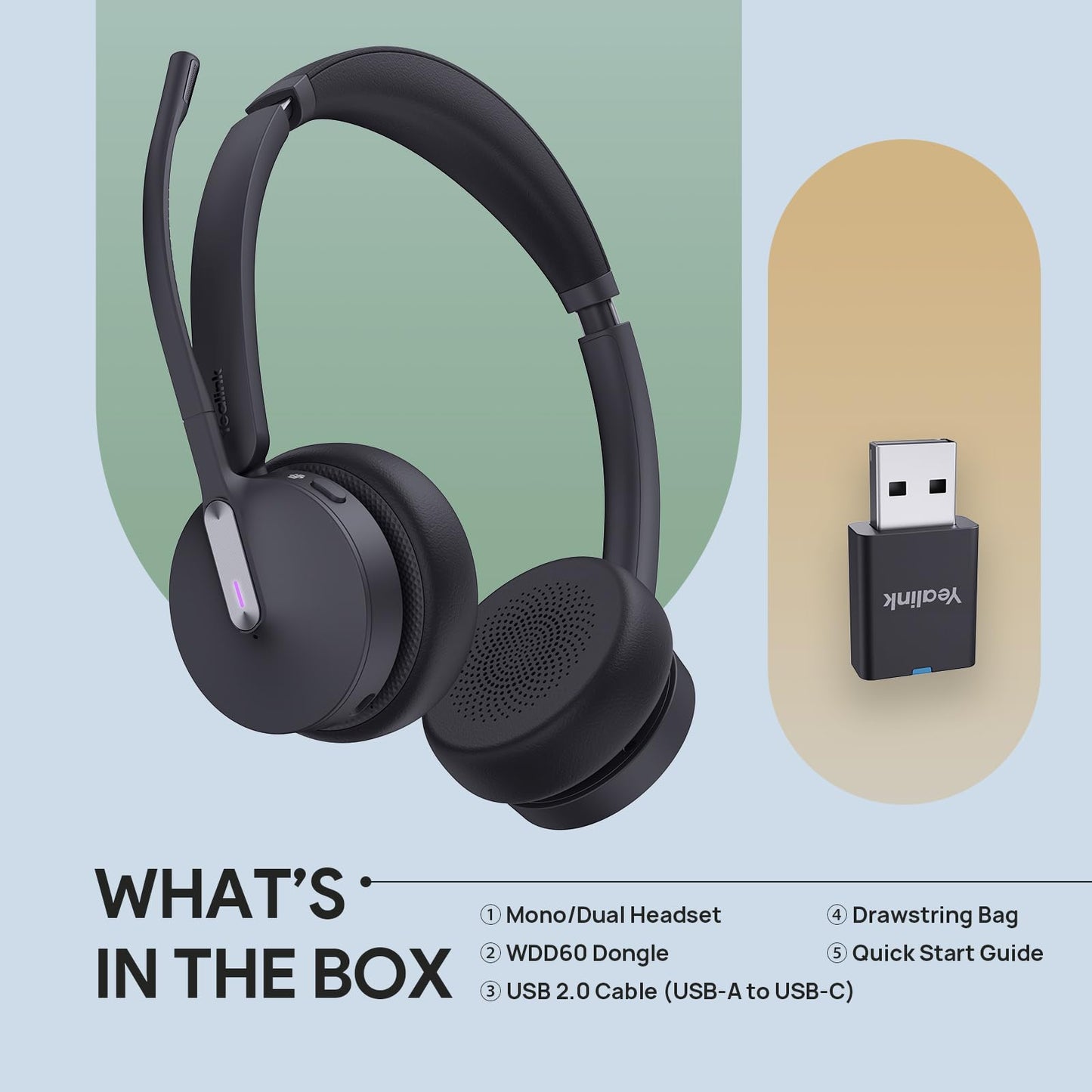 Yealink WH64 Hybrid Mono DECT Dongle & Bluetooth Wireless Teams Headset