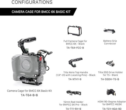 Tilta Basic Kit for BMCC 6K | Includes Full Camera Cage, SSD Holder & Xeno Top Handle | Cold Shoe/Arri Rosette/NATO Rail | Black | TA-T64-B-B