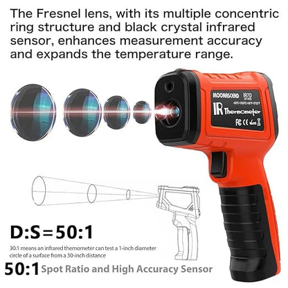 50:1 Infrared Thermometer Gun, -58°F to 2732°F Non-Contact Laser Temperature Gun for Cooking, Pizza Oven, Reptile, Griddle, Digital Heat Gun for HVAC and Industrial Use