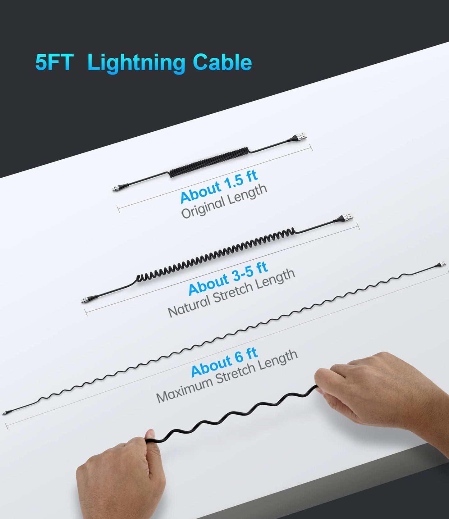 PRAKIE iPhone Charger Cable for Car (3FT/5FT), 2Pack Coiled Lightning Cable
