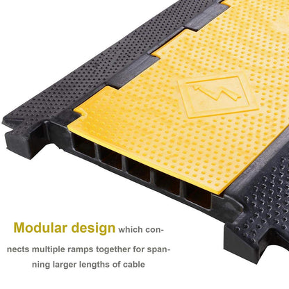 Reliancer 5 Channel Rubber Cable Protector Ramp Traffic Speed Bump 18000lbs Capacity Heavy Duty Cable Protective Cover Ramp Driveway Hose Cord Track Protector Wires Concealer w/Flip-Open Top Cover