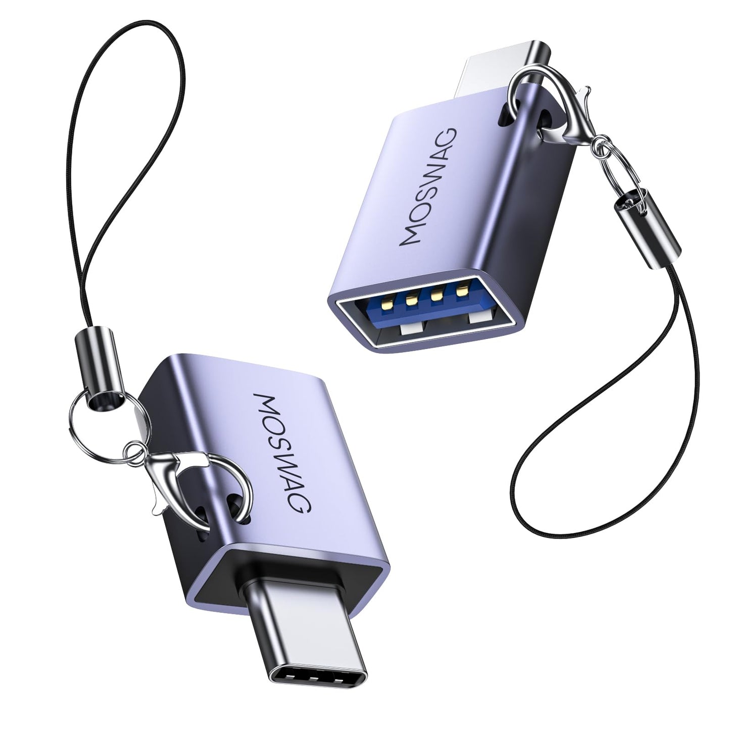 MOSWAG 2 Pack USB C to USB Female Adapter, USB 3.0 to Thunderbolt 3 OTG Adapter Compatible with iPhone 16 15 Max,MacBook Pro Air,Mac,iPad,Microsoft Surface Go,Samsung S24 S23 S22