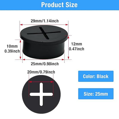Desk Grommet, 1 in 25 mm Silicone Rubber Grommets, Black Desk Hole Cover for Cables, Flexible Wall Cord Pass Through Grommet for Office Table Computer Home Furniture Wire Organizer-8 Pcs