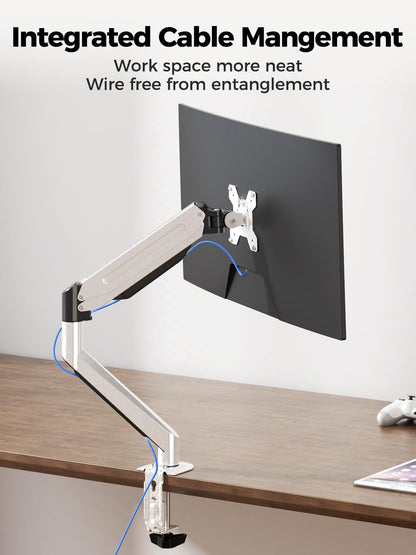 Suptek Single Monitor Mount,Adjustable Gas Spring Monitor Arm Desk Mount Stand Fits 17 20 22 23 24 26 27 32 33 35 36 inch,Holds up to 25 lbs, Silver(MD9S)
