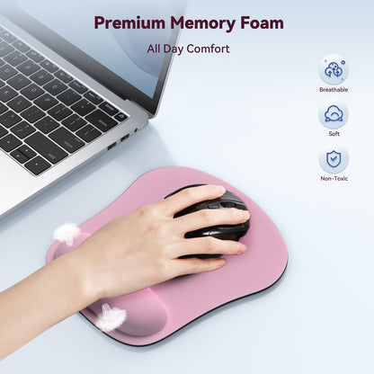 TECKNET 2 Pack Gaming Ergonomic Mouse Pad with Wrist Support Pink