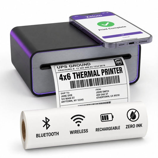 Zeturn 4x6 Thermal Shipping Label Printer, Bluetooth Wireless