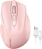 TECKNET Rechargeable Wireless Mouse, 2.4G Silent Mouse, Quiet Click, 6 Adjustable 4800 DPI, Cordless Computer Mouse, Ergonomic Mouse for Laptop, 6 Buttons USB-A Mouse for Chromebook, Ergo Grip - Pink