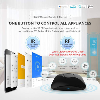 BroadLink RM4 Pro S IR RF Hub, Temp Humidity Sensor Cable 2.4G Wi-Fi