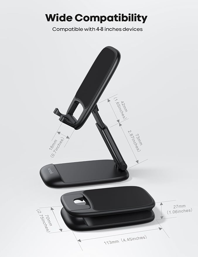 Lamicall Cell Phone Stand for Desk - [Height Adjustable] Foldable Mobile Phone Holder, Portable Stand for iPhone 16 15 14 13 12 11 Pro Max Plus, Galaxy S25 S24, All Cellphones, Office Accessories