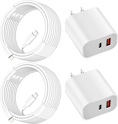 iPhone Charger Fast Charging Block,Dual Port Fast Apple iPhone Charger [Apple MFi Certified]2Pack 20W Quick Double iPhone Wall Charger,6FT USBC to Lightning Cable For iPhone 14 ProMax/13/12/SE/Airpods