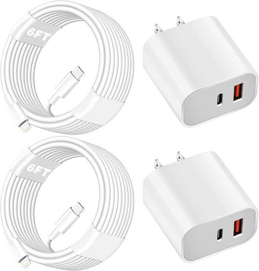 iPhone Charger Fast Charging Block,Dual Port Fast Apple iPhone Charger [Apple MFi Certified]2Pack 20W Quick Double iPhone Wall Charger,6FT USBC to Lightning Cable For iPhone 14 ProMax/13/12/SE/Airpods