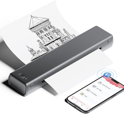 Phomemo Portable Printers Wireless for Travel, M08F Thermal Bluetooth Printer Support for 8.5"x11" US Letter, Small Inkless Printer Compatible with iOS, Android, Laptop for Car, Office, Home
