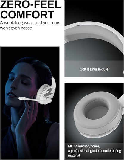 acer Wireless Gaming Headset, PS5 Headset with 2.4GHz for Ps5, Ps4, PC, Switch, Bluetooth 5.3 + 100Hrs Gaming Headphones with Noise Canceling Mic for Laptop, Mobile, Mac, 50mm Drivers (White)