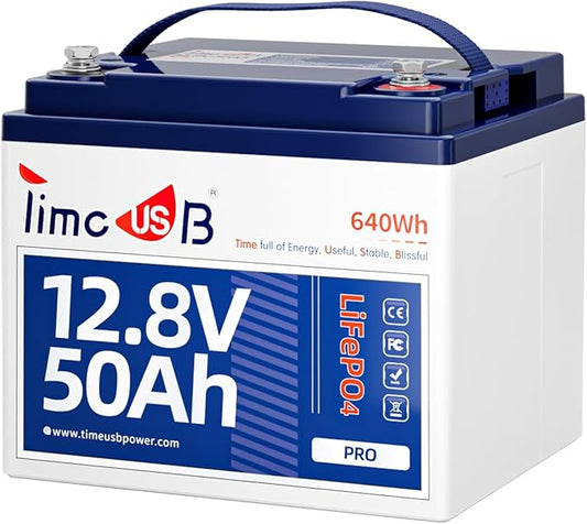 12V 50Ah Pro LiFePO4 Battery, 15000+ Cycles Timeusb Battery with Grade A Battery Cells, Built-in 50A BMS, Deep Cycle Lithium Battery Perfect for Electric Wheelchair, Trolling Motor, Kayak