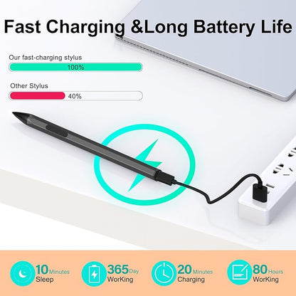Stylus for HP Envy X360 Pavilion x360 Specter X360 Spectre x2 Envy x2 Touchscreen Laptop Rechargeable MPP 2.0 Tilt Pencil 4096 Pressure Sensitivity Using The Microsoft MPP Protocol, Black