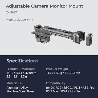 SMALLRIG HawkLock Quick Release Adjustable Camera Monitor Mount, NATO Rail and Cold Shoe, Tilt 165° Adjustable, for DJI RS 4 Mini/RS 4 Pro/RS 4 /RS 3 Mini/RS 3 Pro/RS 3 /RSC 2 /RS 2 Stabilizers