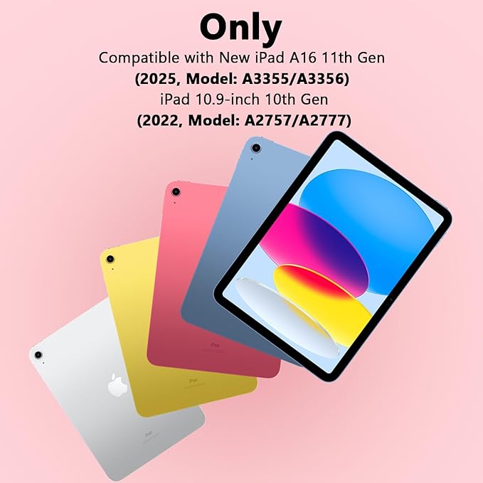 for iPad A16 11th Generation/10th Generation Case with Keyboard,Touch Keyboard for iPad 11" /10th Gen 10.9 inch 2022-10 Color Backlight, 360° Rotatable Protective Cover
