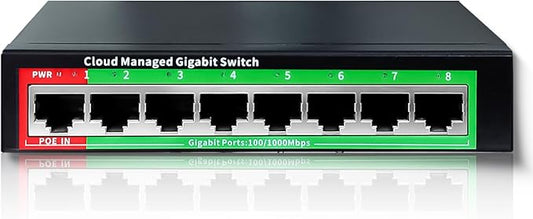 STEAMEMO 8-Port Gigabit Ethernet Switch | Smart Managed with VLAN & QoS | Plug & Play Desktop/Wall-Mount Network Hub w/ PoE in Design | Metal Housing & Web Managed(Includes Power Adapter)