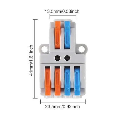 10PCS Lever Wire Connectors, Quick Wiring Cable Connectors, Compact Push-in Conductor Terminal Block(10PCS 2 in 4 Out)