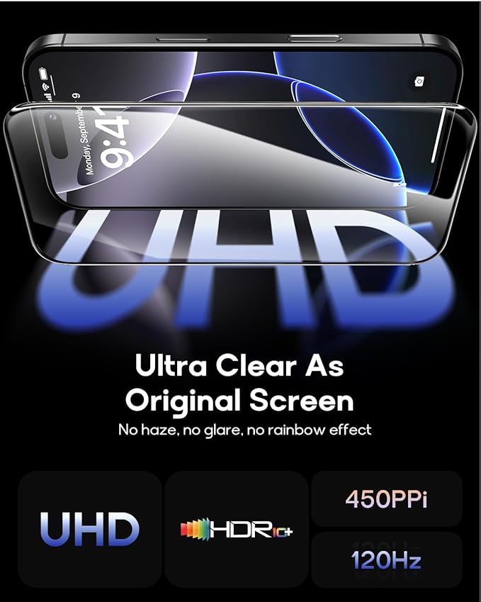 3 Pack for iPhone 16 Pro Tempered Glass Screen Protector:9H+ Durable, Auto Positioning, Bubble Free, High Definition, Easy Installation