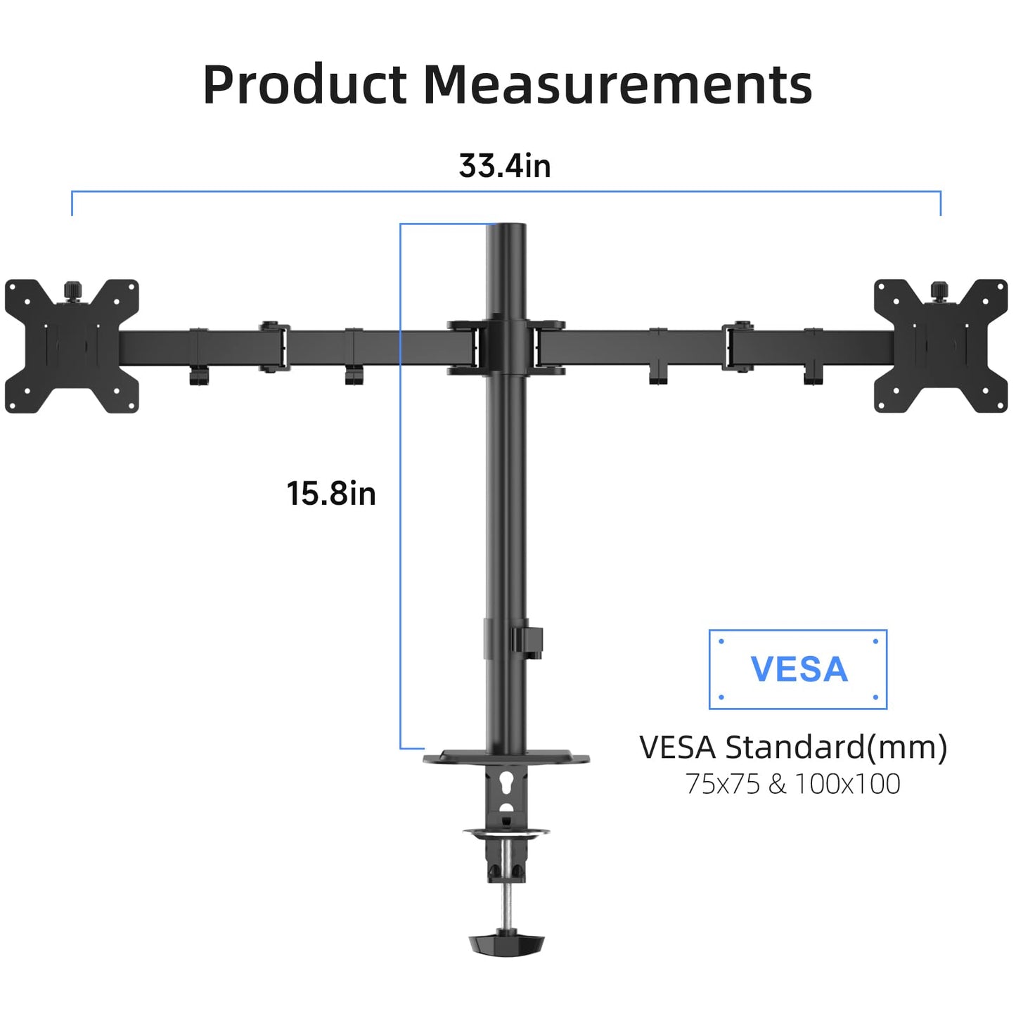 Suptek Dual Monitor Arm Desk Mount,Ultrawide Dual Monitor Arm for 2 Monitor Screens up to 38 inches and Max 22lbs Each,Extra Tall 15.75" Pole Fully Adjustable Monitor Stand for Desk,Black(MD9442MB)