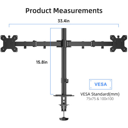 Suptek Dual Monitor Arm Desk Mount,Ultrawide Dual Monitor Arm for 2 Monitor Screens up to 38 inches and Max 22lbs Each,Extra Tall 15.75" Pole Fully Adjustable Monitor Stand for Desk,Black(MD9442MB)