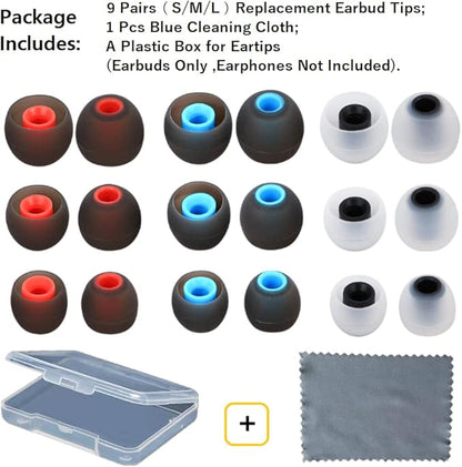 Earbud Silicone Ear Tips Earbuds Replacement Ear Tips Gels Bud for Popular in-Ear Headphones Other Inner Hole from 3.8mm - 5.1mm Earphones 9 Pairs S/M/L