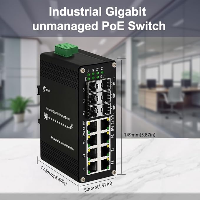 Industrial 8 Port Gigabit Ethernet Plus PoE Switch with 2x10G SFP+ and 4X 1G/2.5G/10G/Multi-gig SFP, 240W High Power, Support IEEE802.3af/at, Rack Mount Unmanaged Plug and Play Ethernet Switch