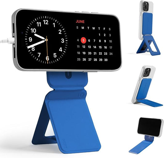 MOFT Phone Tripod Stand Selfie Stick for iPhone, Multi-Angles iPhone Stand, Lightweight & Portable Phone Holder, Strong Magnets, MOVAS Vegan Leather, Travel Essentials, Sapphire (Without Card Slot)