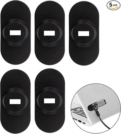 5Pack Anti Theft Self-Adhesive Security Plate with Slot for Cables to Lock Down Laptops, Mac Book, Tablets, iPad, or Other Computer (Black)