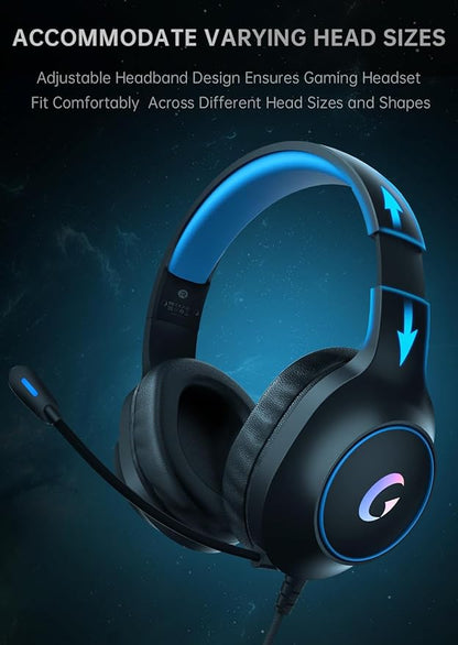 CM7002 Gaming Headset for PS5, PS4, PC, Mac, Switch, Xbox Series, Surround Sound RGB Gaming Headphones with Noise Canceling Microphone, 50MM Dynamic Drivers, 3.5MM Audio Jack, Blue
