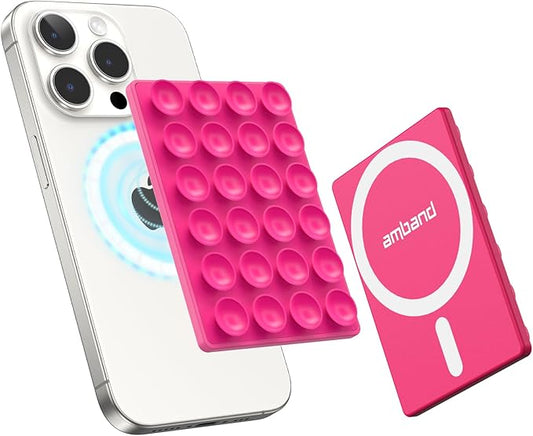amBand Magnetic Suction Phone Mount for MagSafe Case, Silicone Sticky Grip Secure Holder for iPhone, Hands-Free Taking Photo/Recording Video/Live Streaming for Instagram Influencer/Creator Pink3