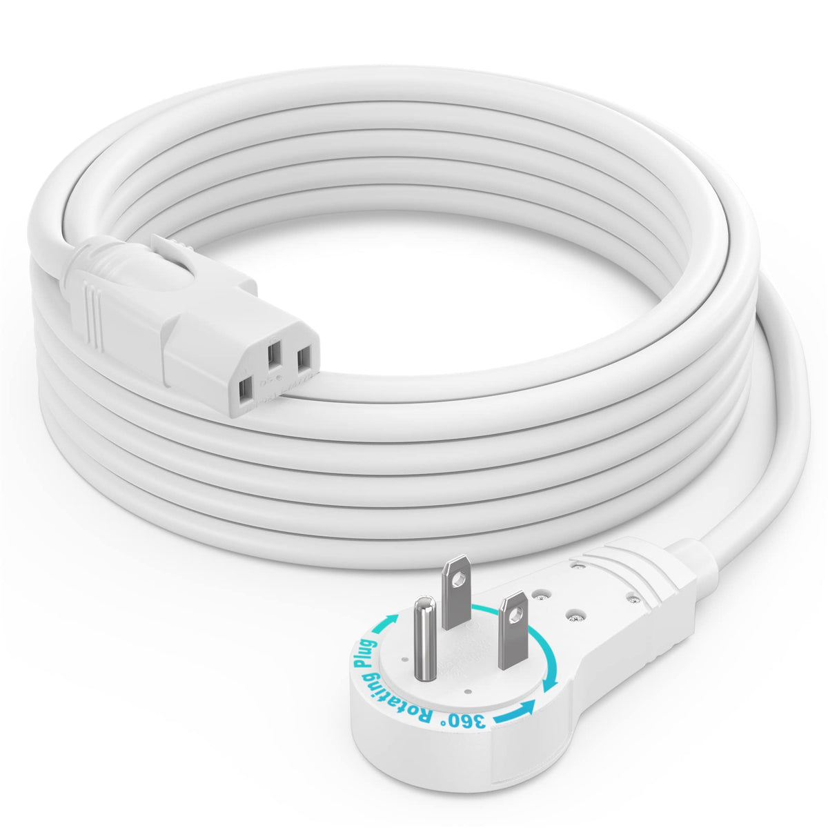 Maximm Monitor Power Cord 6 Ft, 360 Rotating, NEMA 5-15P to C13, White, UL