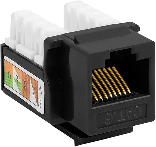 Cmple - Cat6 Keystone Jack 10Gbps RJ45 Keystone Jack 90° Degree Punch Down for RJ45 Connectors, Patch Panel and Wall Plate in Black