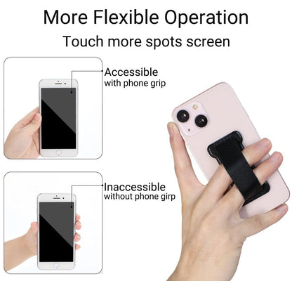 WUOJI Phone Grip Holder for Hand, Universal Finger Strap Phone Holder, Finger Selfie Grip Compatible with Most Smartphones (PU Black) - 2Pack