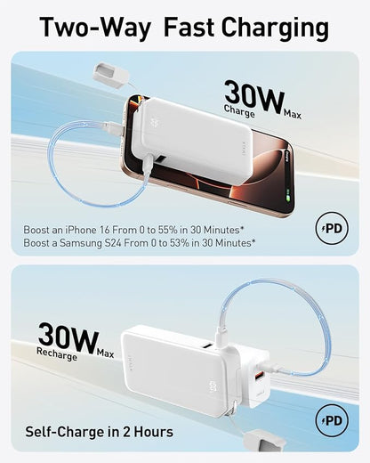 iWALK Portable Charger, Ultra Small 10,000mAh 30W PD Power Bank, USB C in&Out Fast Charging Battery Pack with Stand, Travel Essential Phone Powerbank for iPhone 16/15 Pro Max, Samsung S25/S24 Series